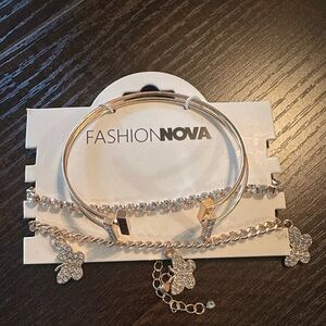 Fashion Nova Gold and Silver Charm Bracelet Trio